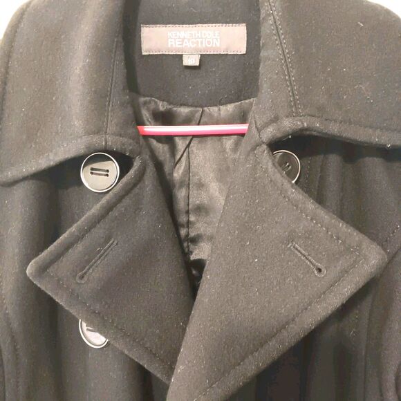 Kenneth Cole Reaction Black Wool Blend Double Breasted Peacoat Women's Sz 10 - Picture 4 of 13